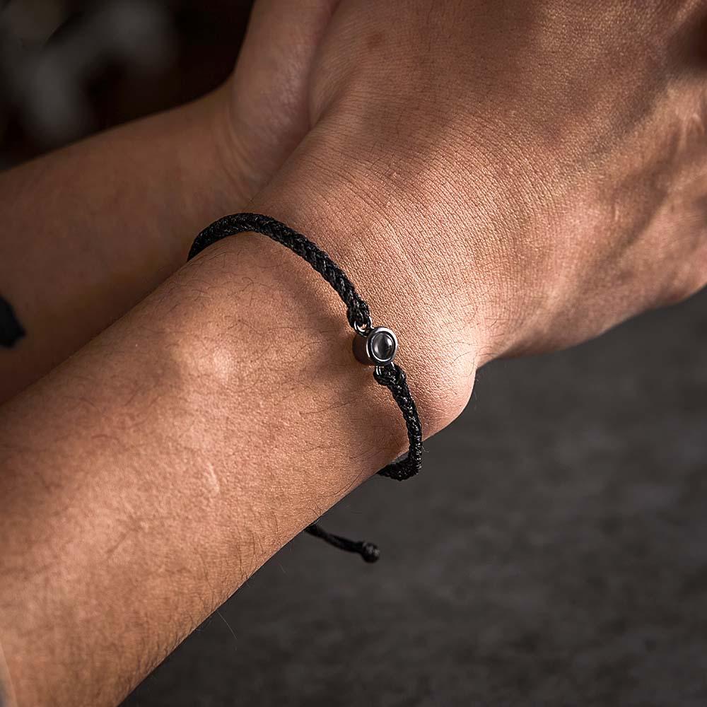 Pulsera De Pareja De Proyección De Fotos Personalizada Pulsera De Cuerda Negra Trenzada Regalo Para Padres Y Abuelos - soufeeles