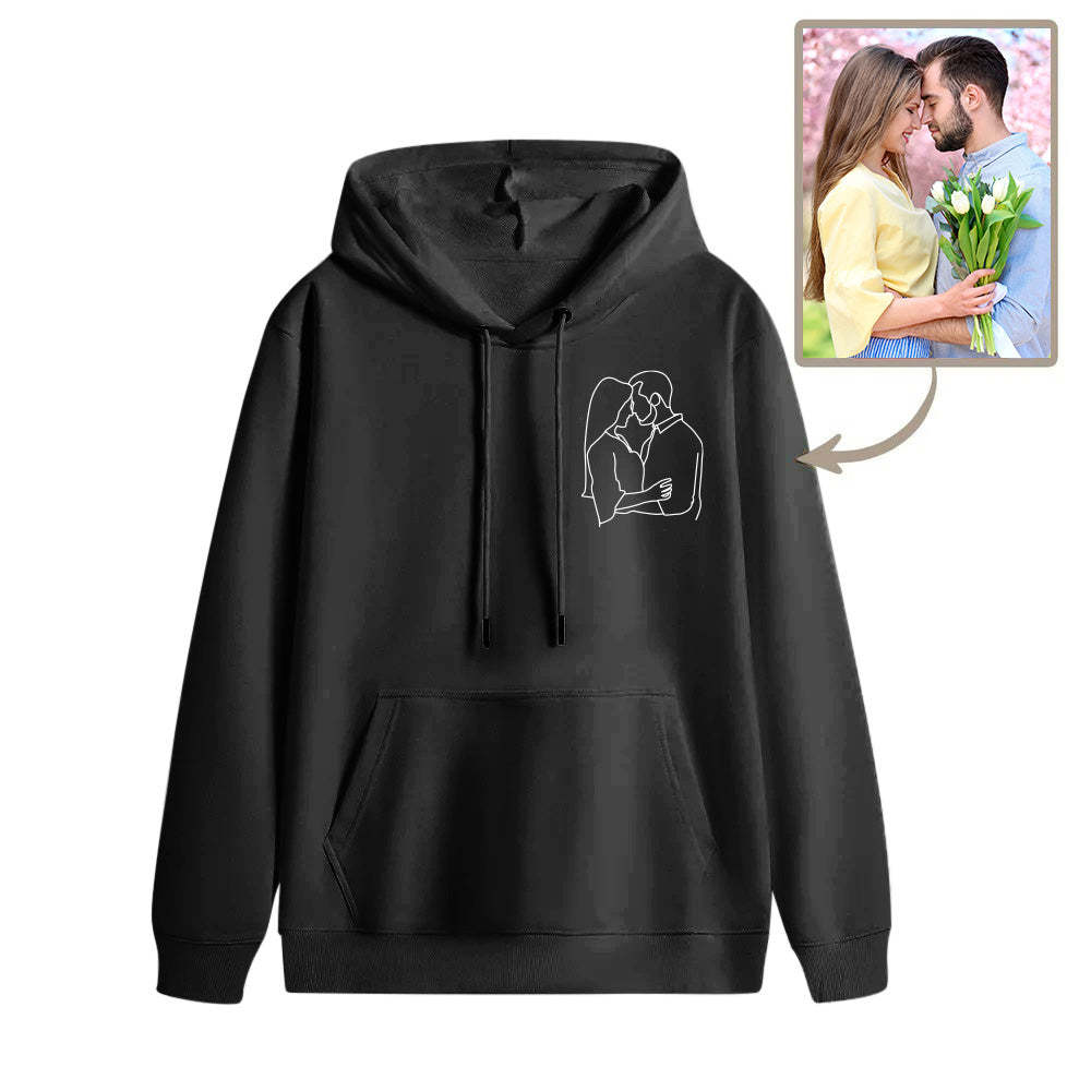 Retrato De Bolsillo Bordado Personalizado De Foto De Contorno Foto Sudadera Foto Personalizada Pareja Sudadera Con Capucha Regalo Para Bf - soufeeles