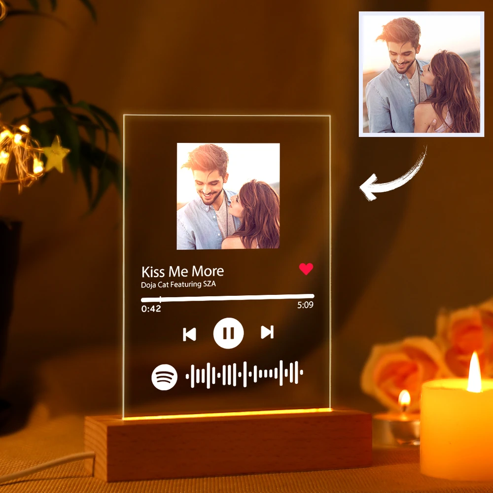 Placa De Música De Cristal De Spotify Personalizada, Luz Nocturna, Lámpara De Código De Spotify, Regalo De Navidad - soufeeles