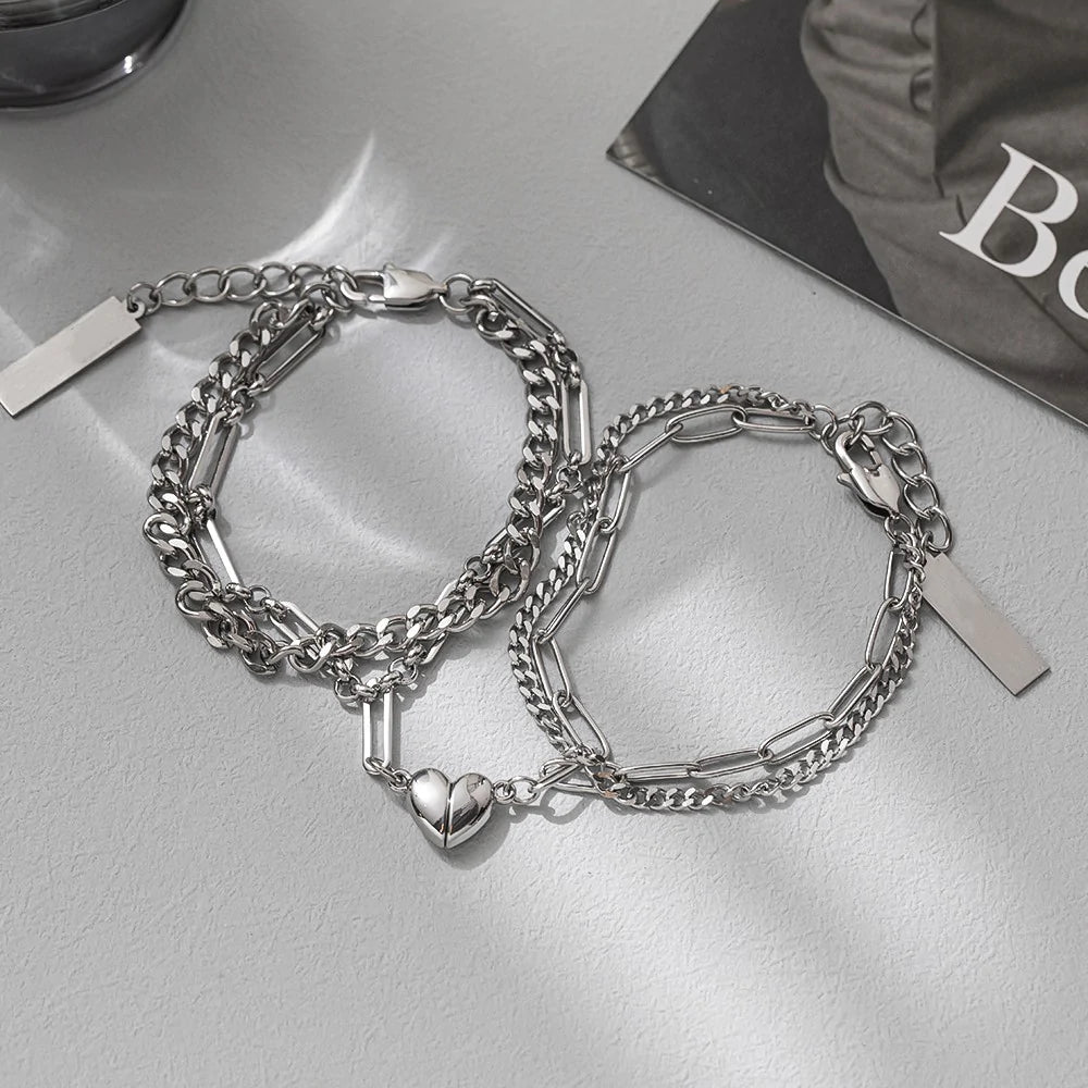 Ensemble De Bracelets De Couple Magnétiques Conception À Double Couche Cadeau De La Saint-valentin Pour Les Couples - soufeelfr