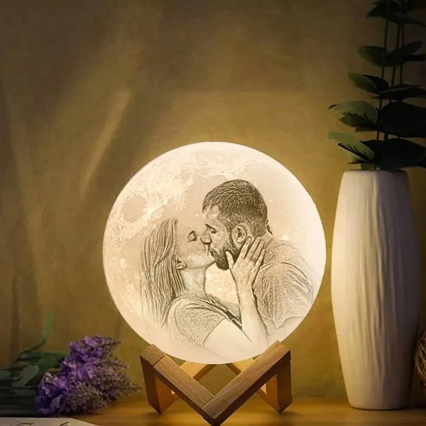 Lampe Photo Lune, Lampe Photo 3d Personnalisée, Lampe Lune - Toucher Deux Couleurs 15cm - Soufeelus