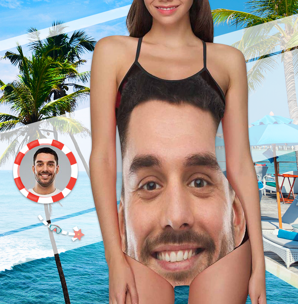 Maillot De Bain Une Pièce Avec Photo Personnalisée Pour Femmes - Visage De Petit Ami