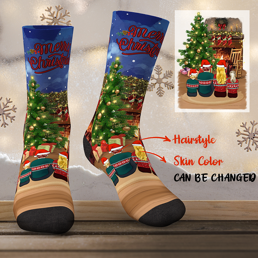 Chaussettes Personnalisées De Dessin Animé De Famille De Noël