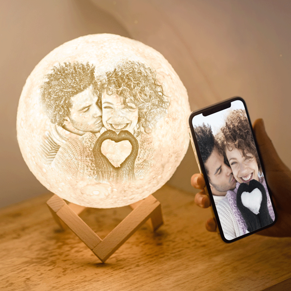 Lampe Photo Lune, Lampe Photo 3d Personnalisée, Lampe Lune - Toucher Deux Couleurs 15cm - Soufeelus