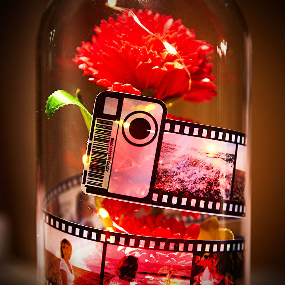 Fleur D'oeillet Personnalisée Dans Un Album Photo De Lampe À Led En Verre Avec Un Cadeau De Base Noir Pour La Fête Des Mères - soufeelfr