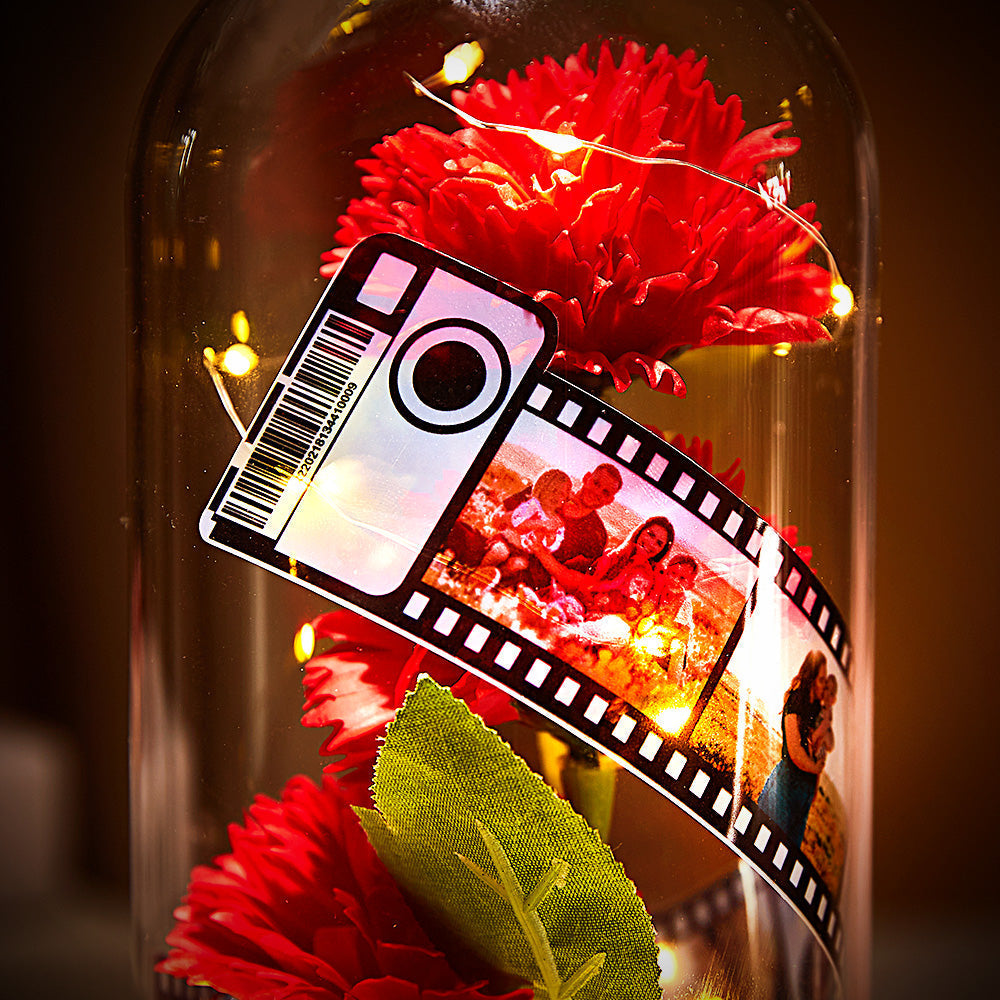 Fleur D'oeillet Personnalisée Dans Un Album Photo De Lampe À Led En Verre Avec Un Cadeau De Base Noir Pour La Fête Des Mères - soufeelfr