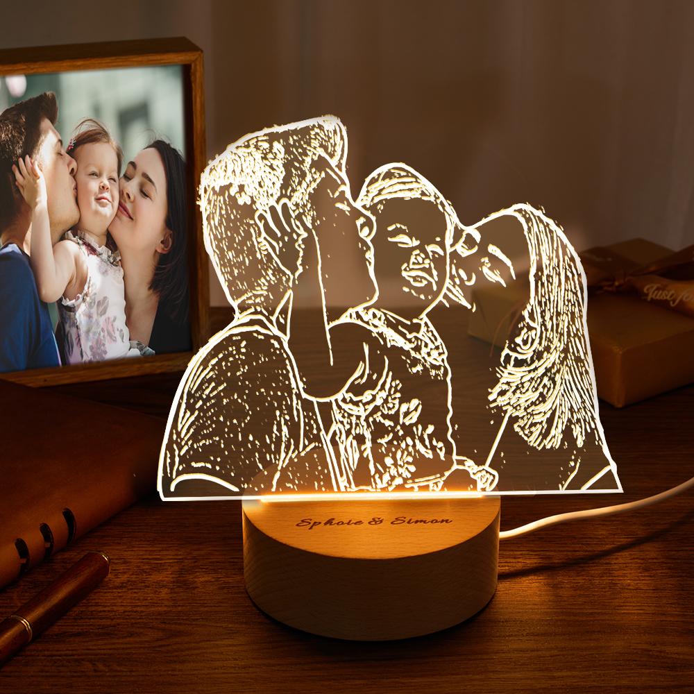 Lampe Photo 3d Personnalisée Led Pour Chambre À Coucher, Cadeau De Lampe Veilleuse Personnalisé Pour La Famille