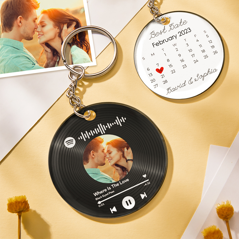 Porte-clés Personnalisés Avec Photo Et Date Scannable Spotify Code Acrylique Anniversaire Porte-clés Cadeaux Pour Couple