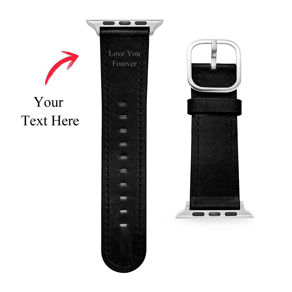 Bracelet Apple Watch en cuir véritable gravé sur mesure, couleur multiple, noir