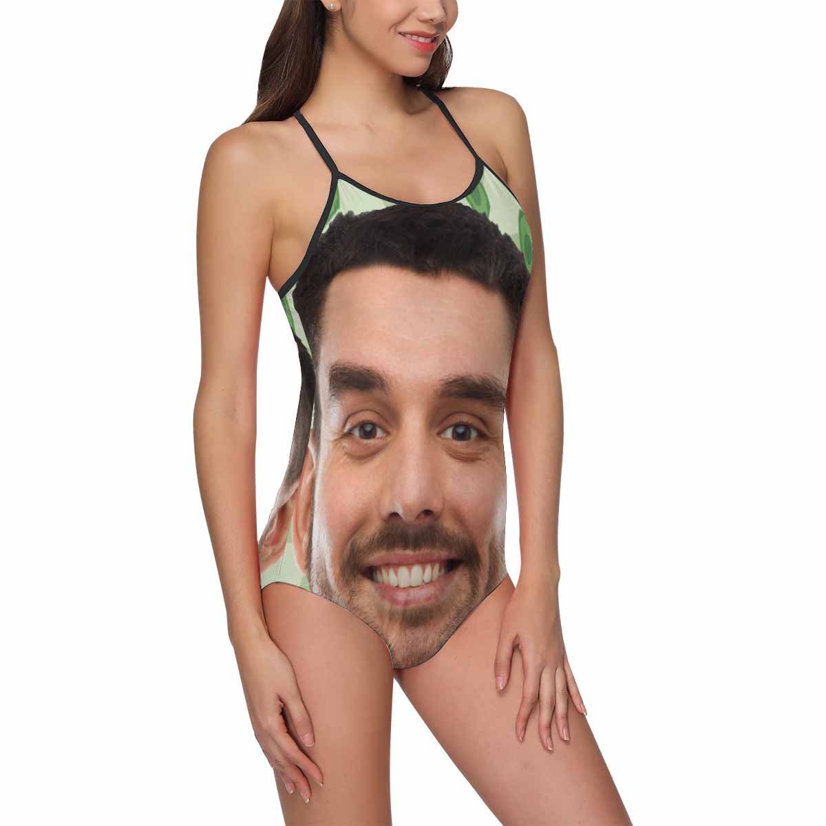 Maillot De Bain 1 Pièce Photo Slip Femme Maillot De Bain Visage Personnalisé - Fond Vert
