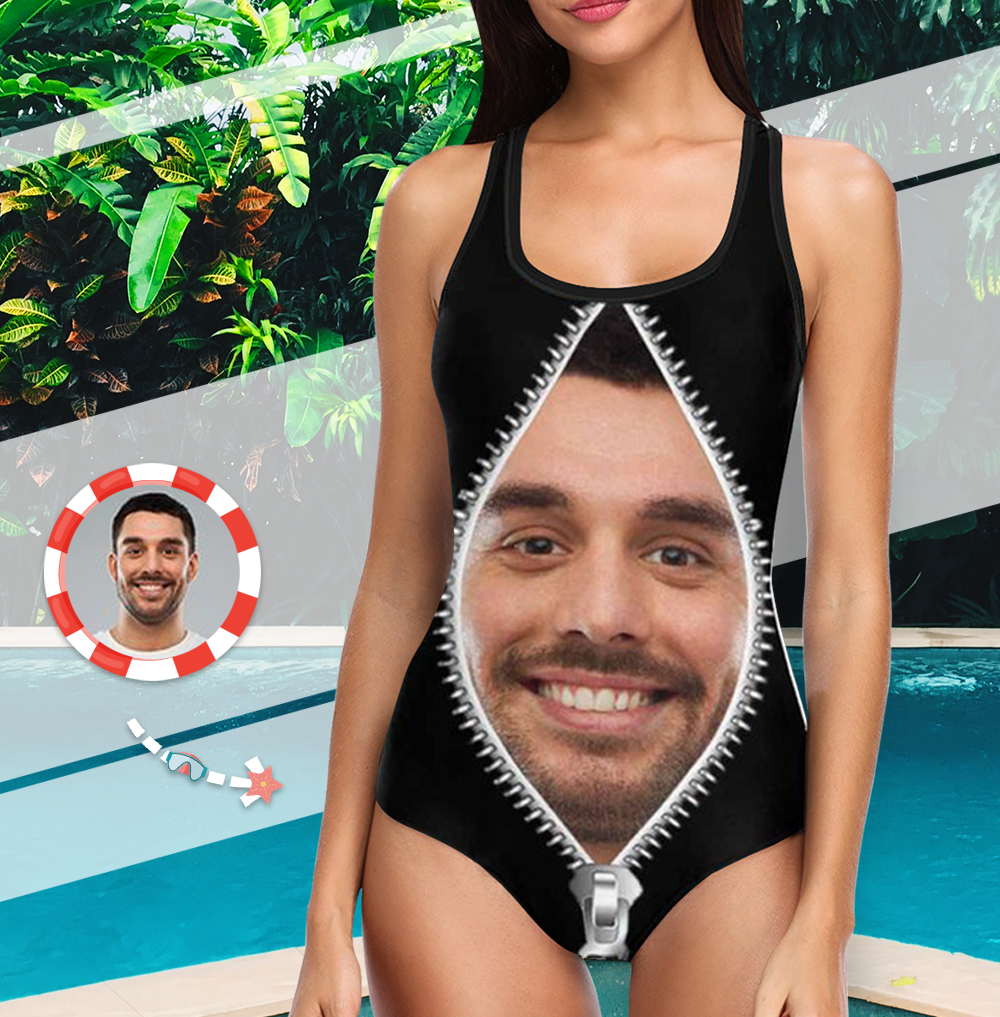 Maillot De Bain Une Pièce Avec Photo Personnalisée Pour Femmes - Fermeture À Glissière