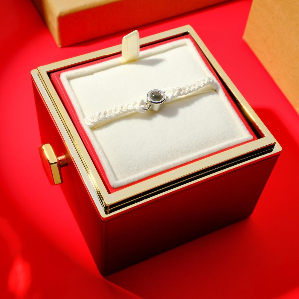 Coffret Rose Éternelle & Photo Projection Couple Bracelet Tressé Corde Noire Bracelet Cadeau Pour Les Amoureux - soufeelfr