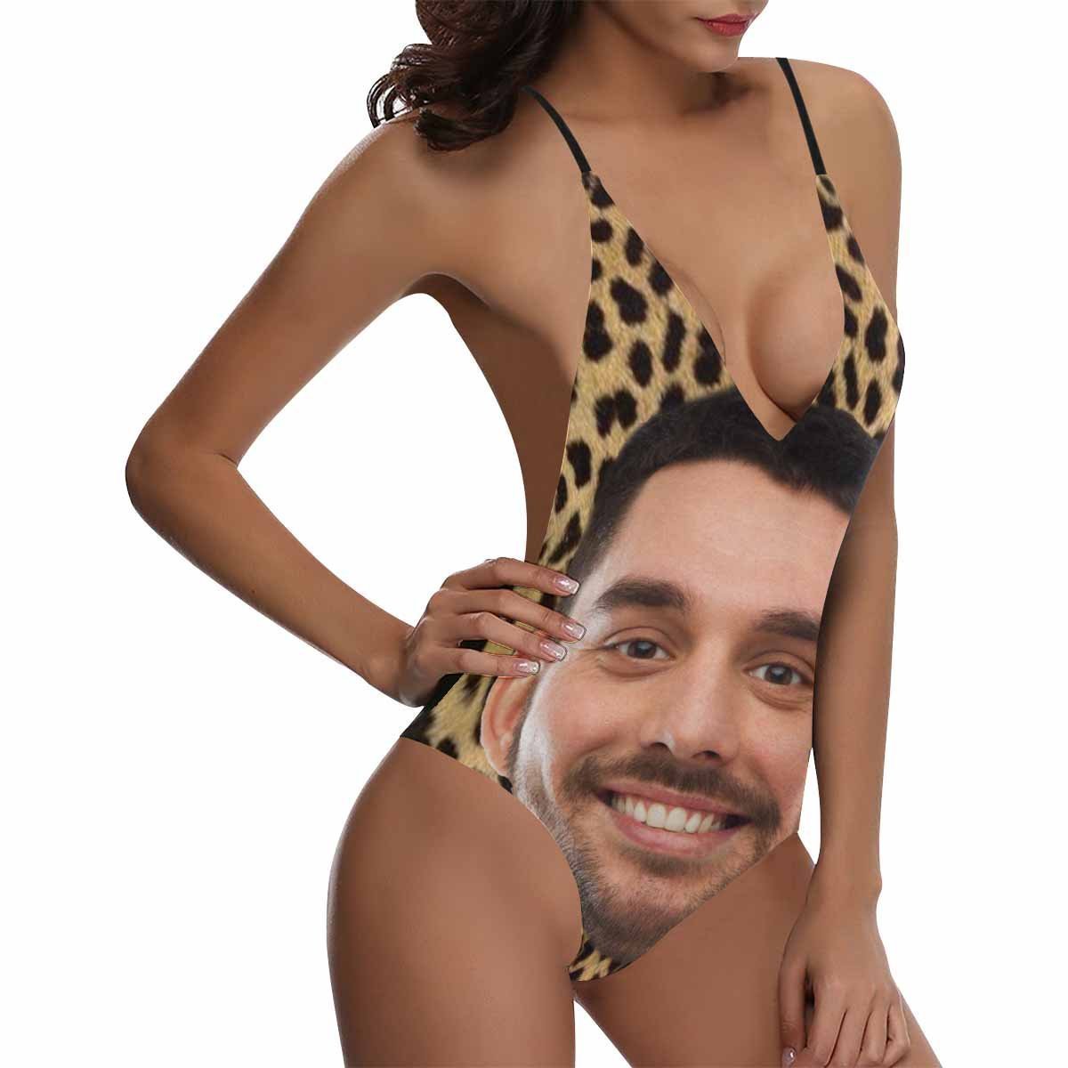 Maillot De Bain Une Pièce Photo Personnalisé Face V-neck Bikini Femme - Léopard