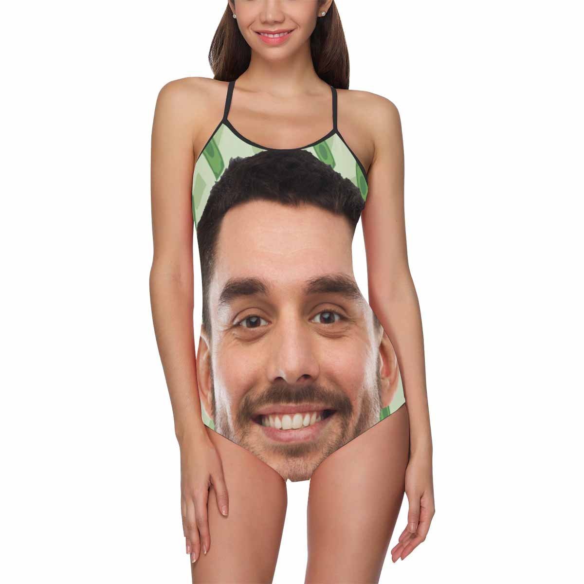 Maillot De Bain 1 Pièce Photo Slip Femme Maillot De Bain Visage Personnalisé - Fond Vert