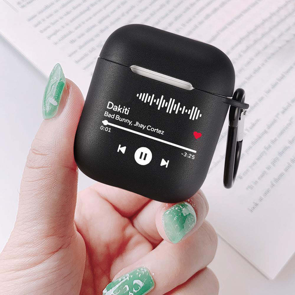 Étui Airpods À Code Musical Scannable Personnalisé, Étui Airpods À Chanson Musicale Personnalisée Gravée Noir