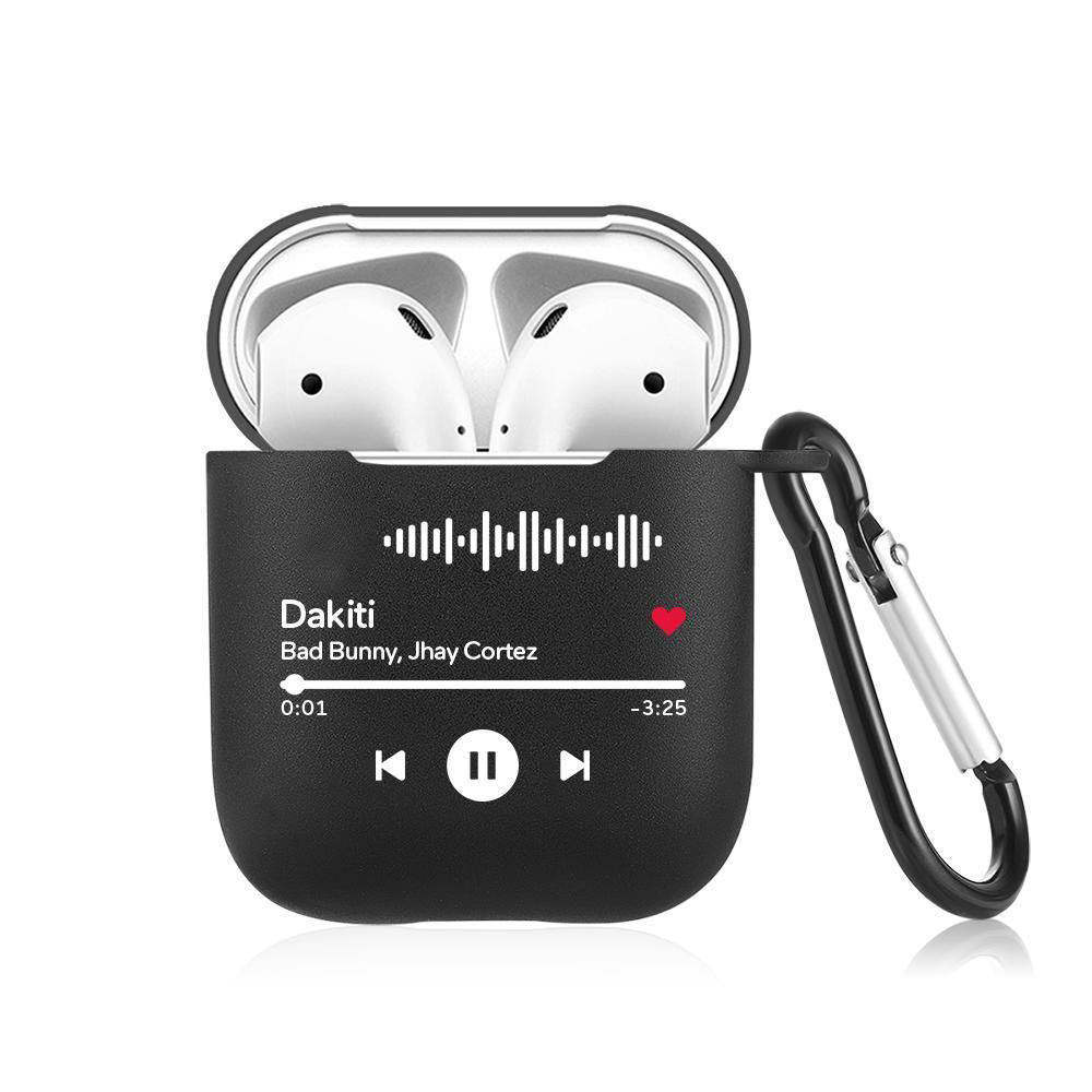 Étui Airpods À Code Musical Scannable Personnalisé, Étui Airpods À Chanson Musicale Personnalisée Gravée Noir