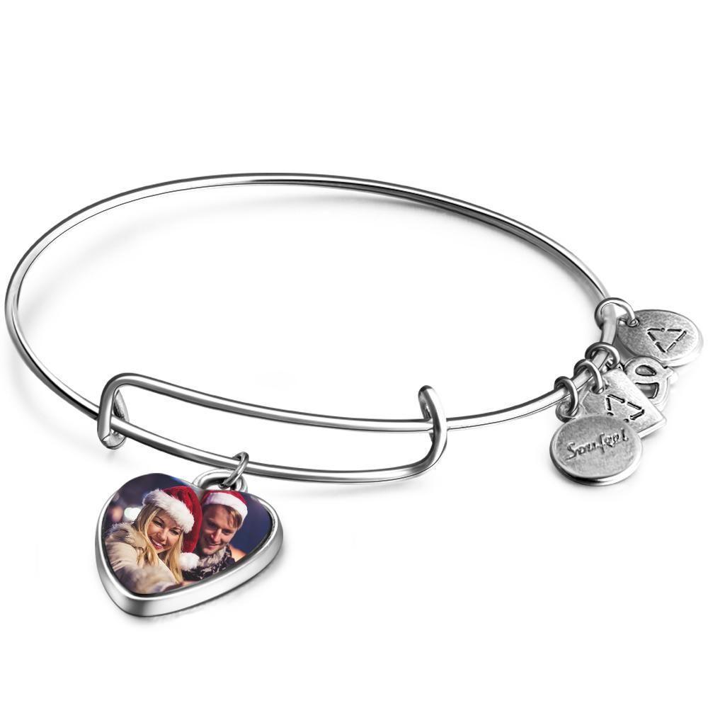 Bracelet Personnalisé Bracelet À Breloques Photo Coeur Complet Gravé En Alliage Spécial