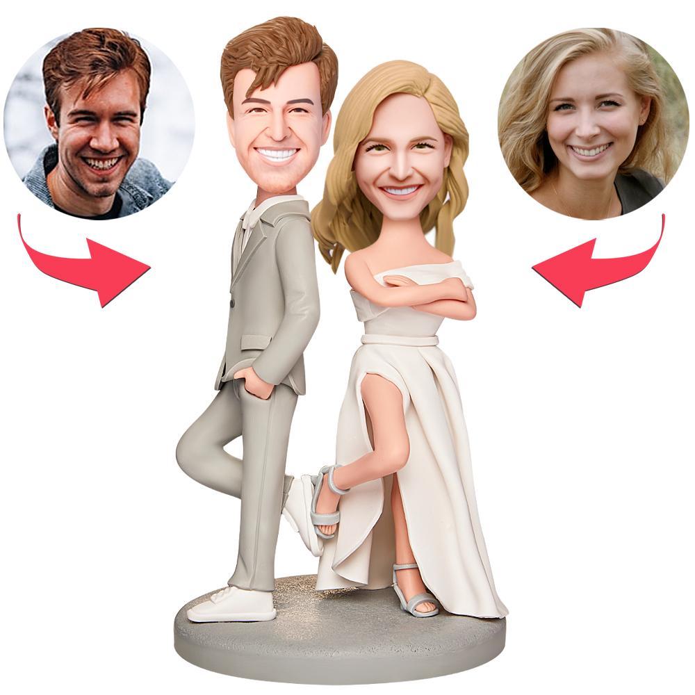 Cadeau De Mariage Mari Et Femme Partenaire Personnalisé Figurine Bobblehead Avec Texte Gravé - soufeelfr