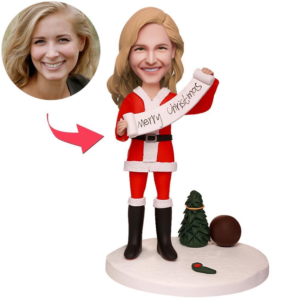Merry Christmas - Custom Figurine Bobblehead Christmas Women With Engraved Text