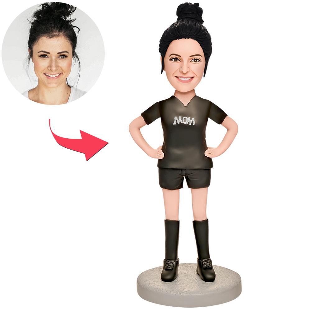 Cadeau De Fête Des Mères Maman En Noir Personnalisé Figurine Bobblehead Avec Texte Gravé - soufeelfr