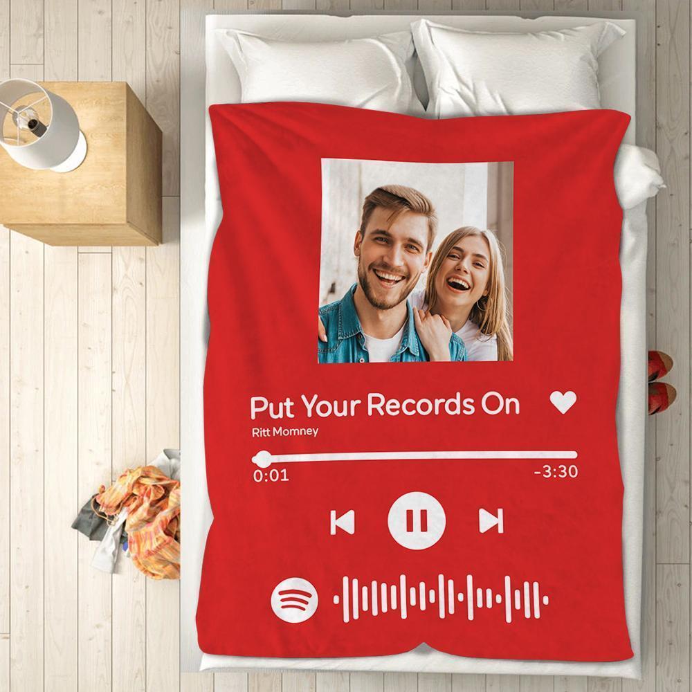 Cadeaux De Couverture Rouge Gravés Avec Photo De Code Spotify Scannable Pour Couple