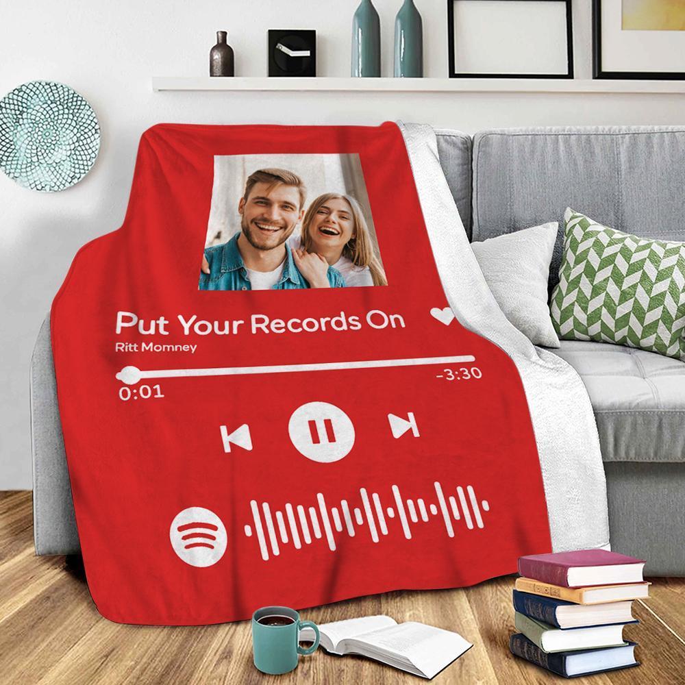 Cadeaux De Couverture Rouge Gravés Avec Photo De Code Spotify Scannable Pour Couple