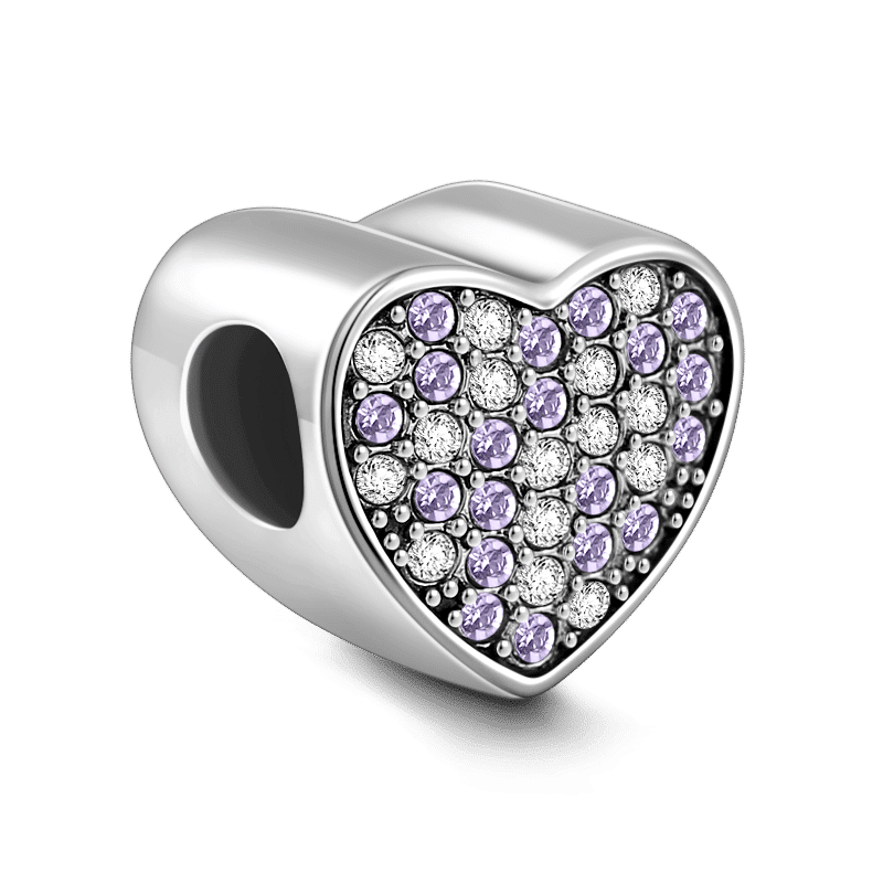 Photo Charm Coeur Avec crystal Cristal Violet En Argent