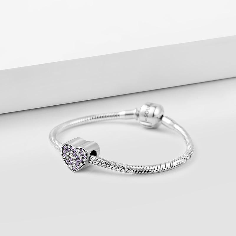 Photo Charm Coeur Avec crystal Cristal Violet En Argent