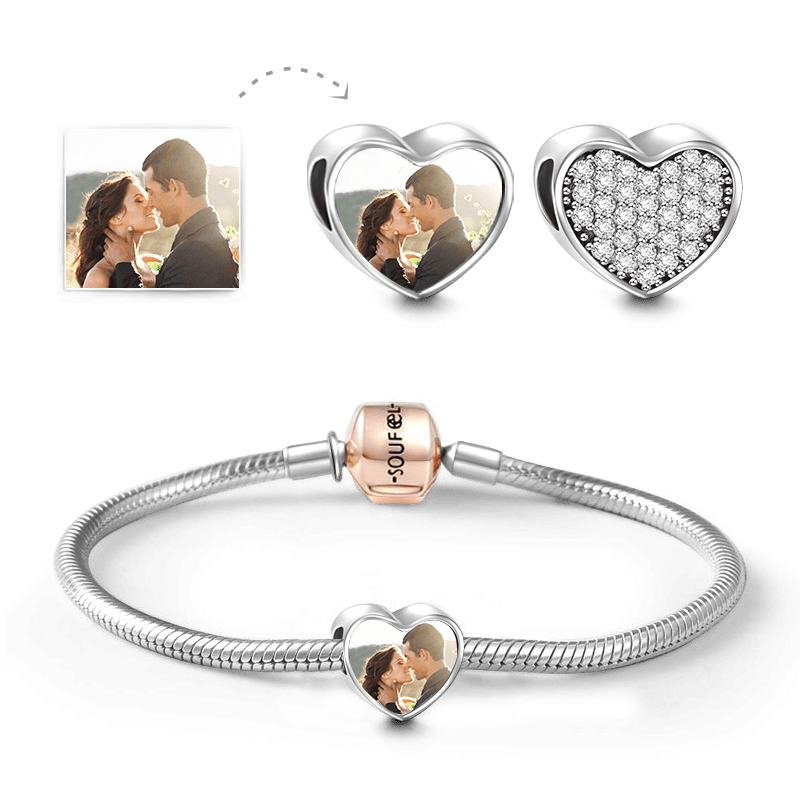 Bracelet Personnalisé Soufeel Bracelet Cha?ne Serpent Avec Photo Charm  Coeur Couvert Ziron En Argent Et Fermoir En Argent Plaqué Or Rose