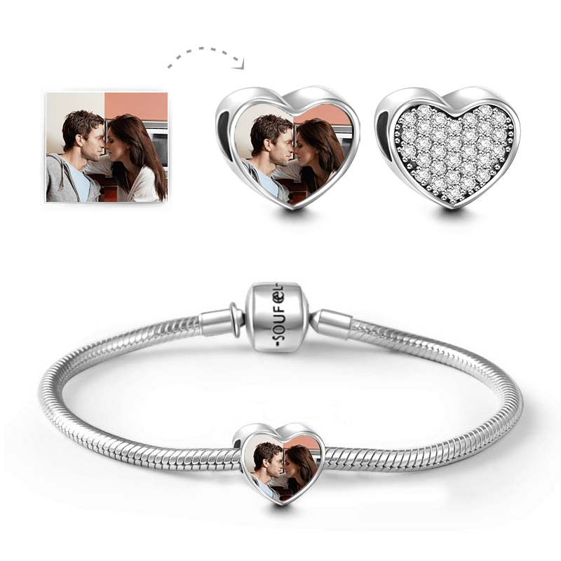Bracelet Personnalisé Soufeel Bracelet Cha?ne Serpent Avec Photo Charm  Coeur Couvert Ziron En Argent