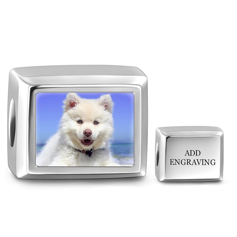 Photo Charm Gravé Rectangle En Argent