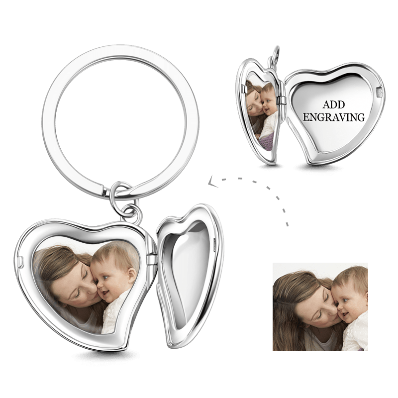 Porte-clés Coeur Avec Photo Charm Gravé En Argent