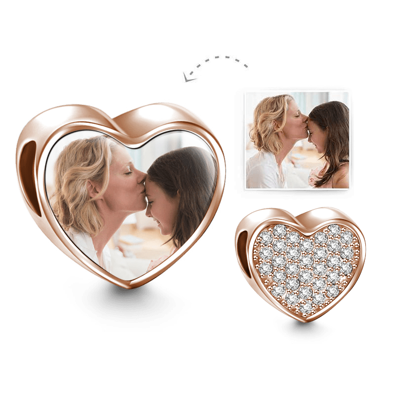 Photo Charm Coeur Avec Zircon En Argent Plaqué Or Rose