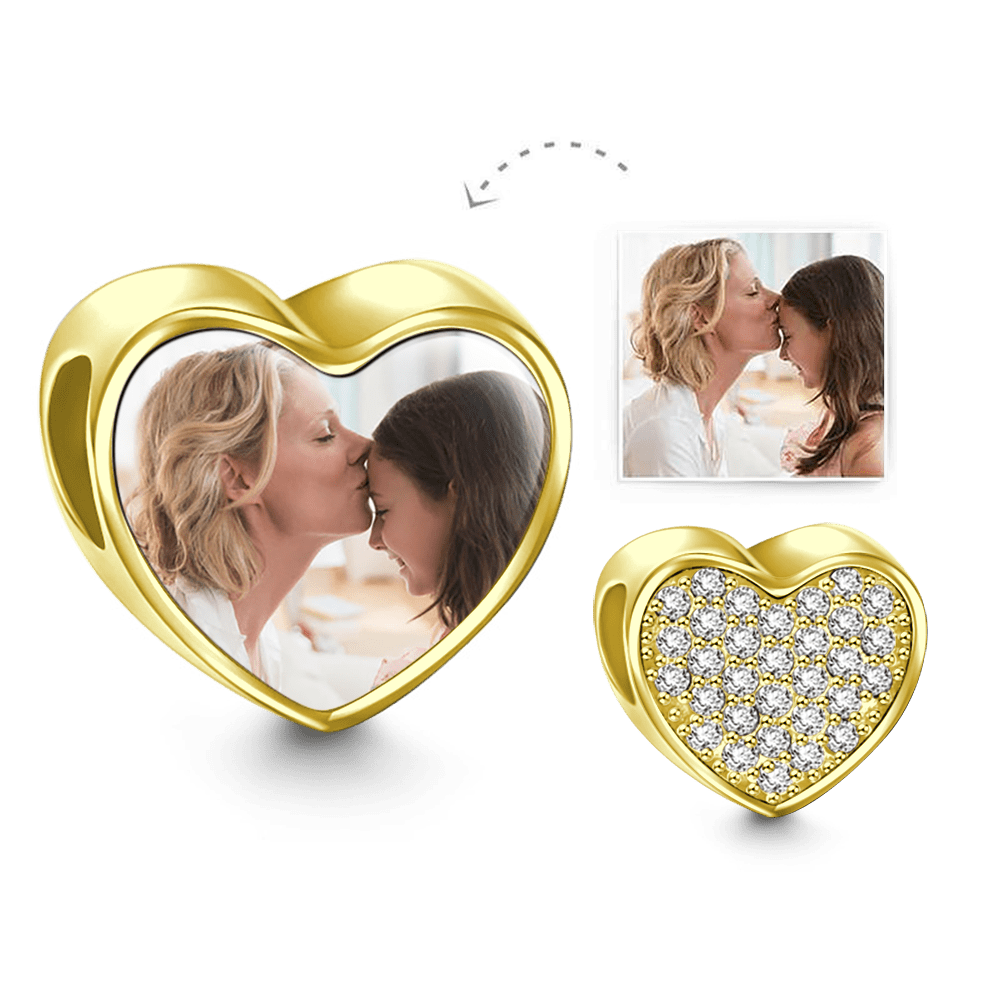 Photo Charm Coeur Avec Zircon En Argent Plaqué Or Rose