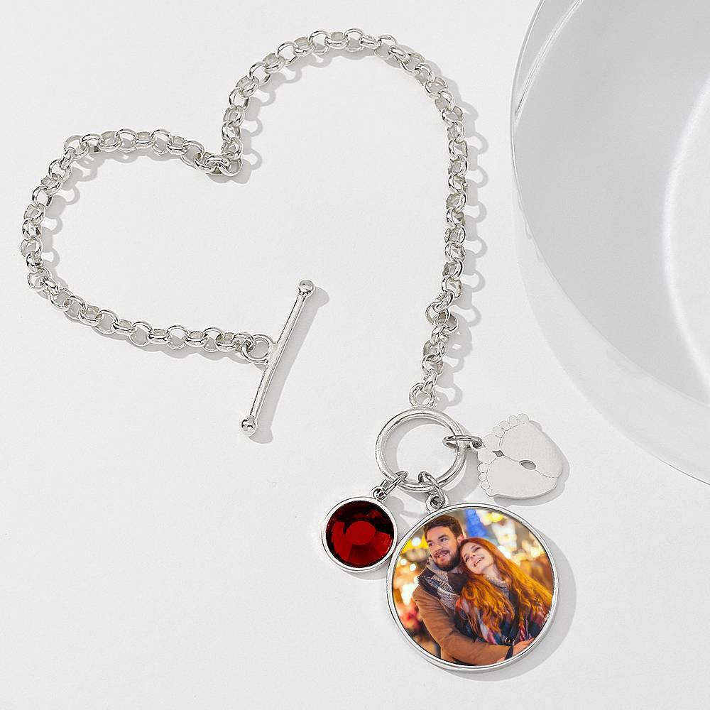 Bracelet Personnalisé Bracelet Femme Photo Tag Rond Avec Gravure En Argent