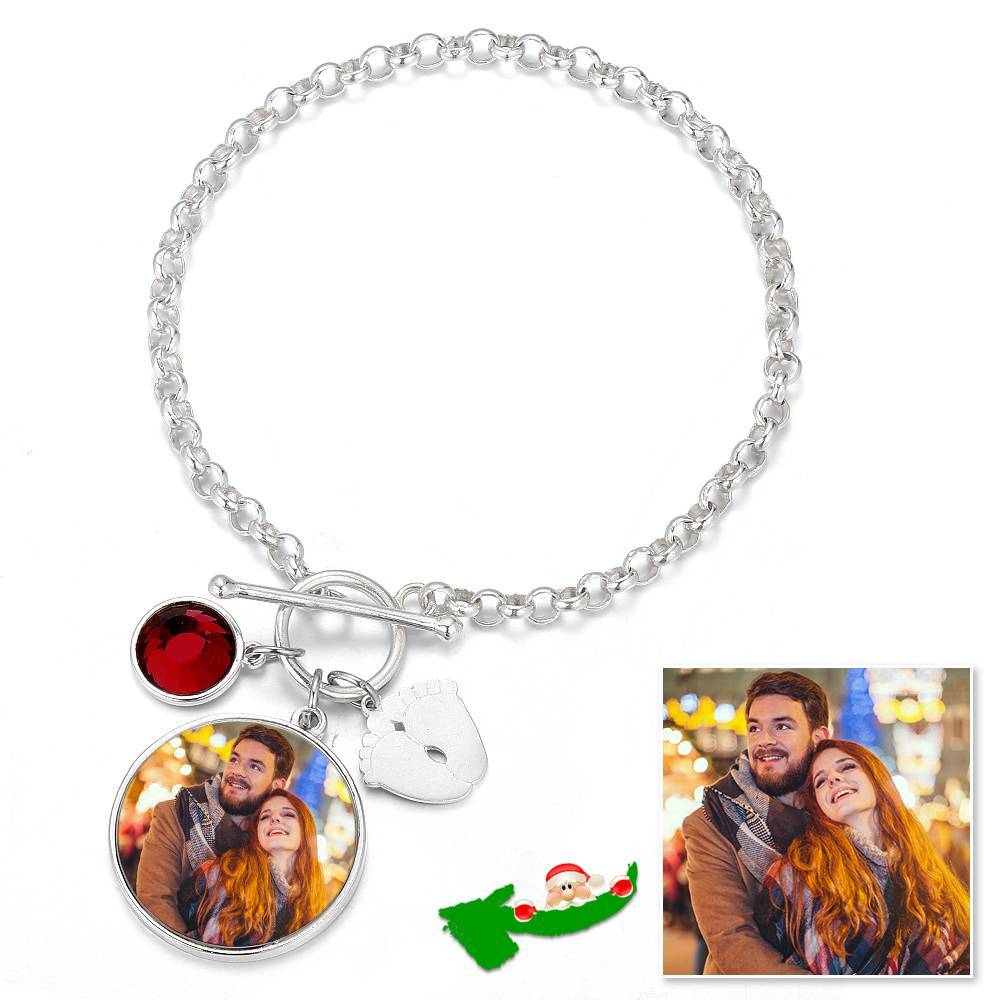 Bracelet Personnalisé Bracelet Femme Photo Tag Rond Avec Gravure En Argent