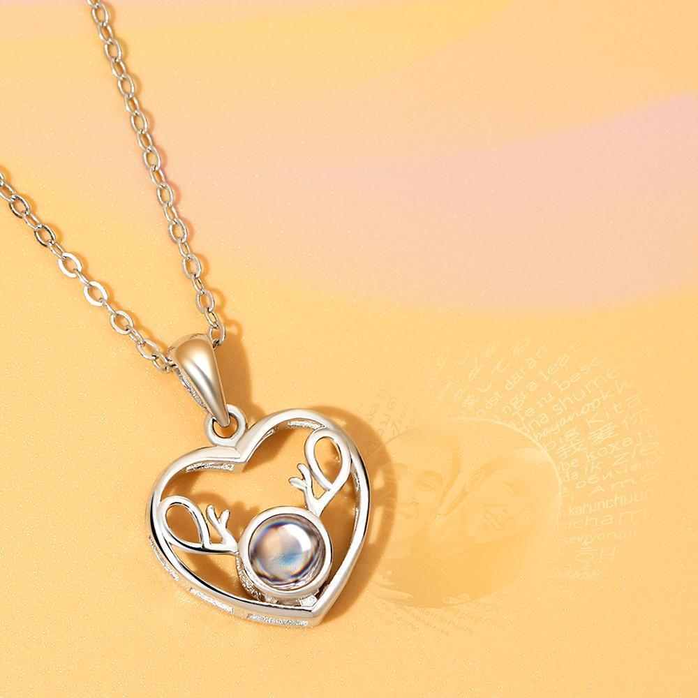 Je?t'aime?collier?en?100?langues?argente?photo?projection?gravée - C?ur