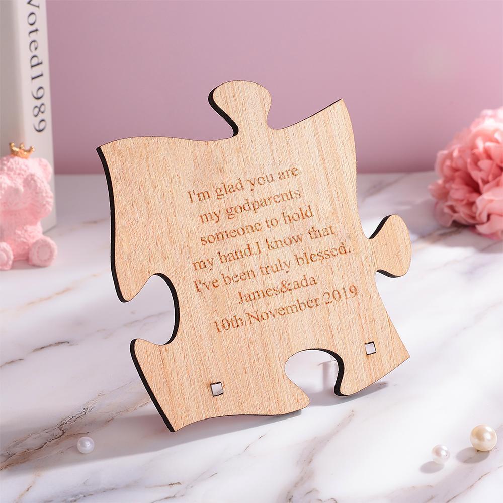 Custom Engraved Wooden Jigsaw Puzzle Plaque Unique Godparents Gift