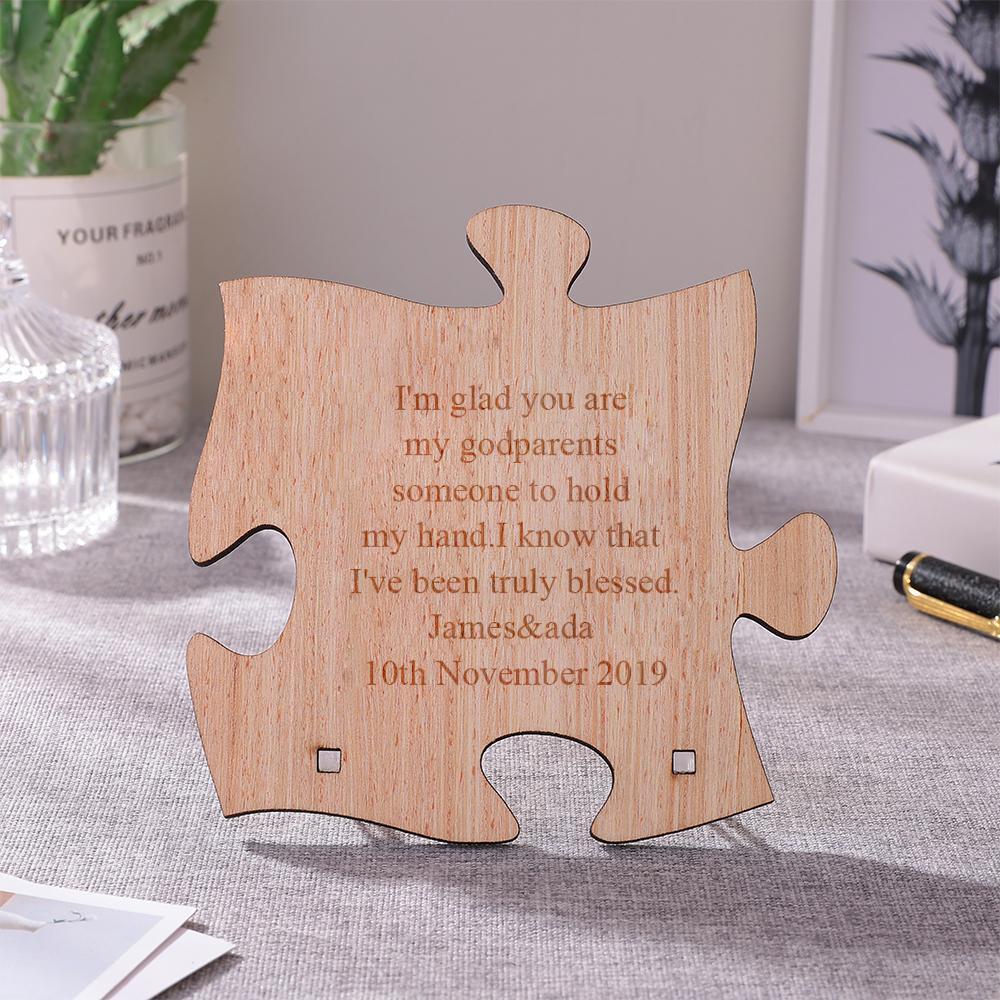 Custom Engraved Wooden Jigsaw Puzzle Plaque Unique Godparents Gift
