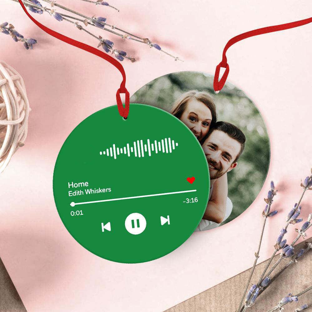 Numérisable Musique Code Ornements Photo Ornement Suspendu, Gravé Personnalisé Musique Chanson Ornement Vert Cadeaux Pour Couple