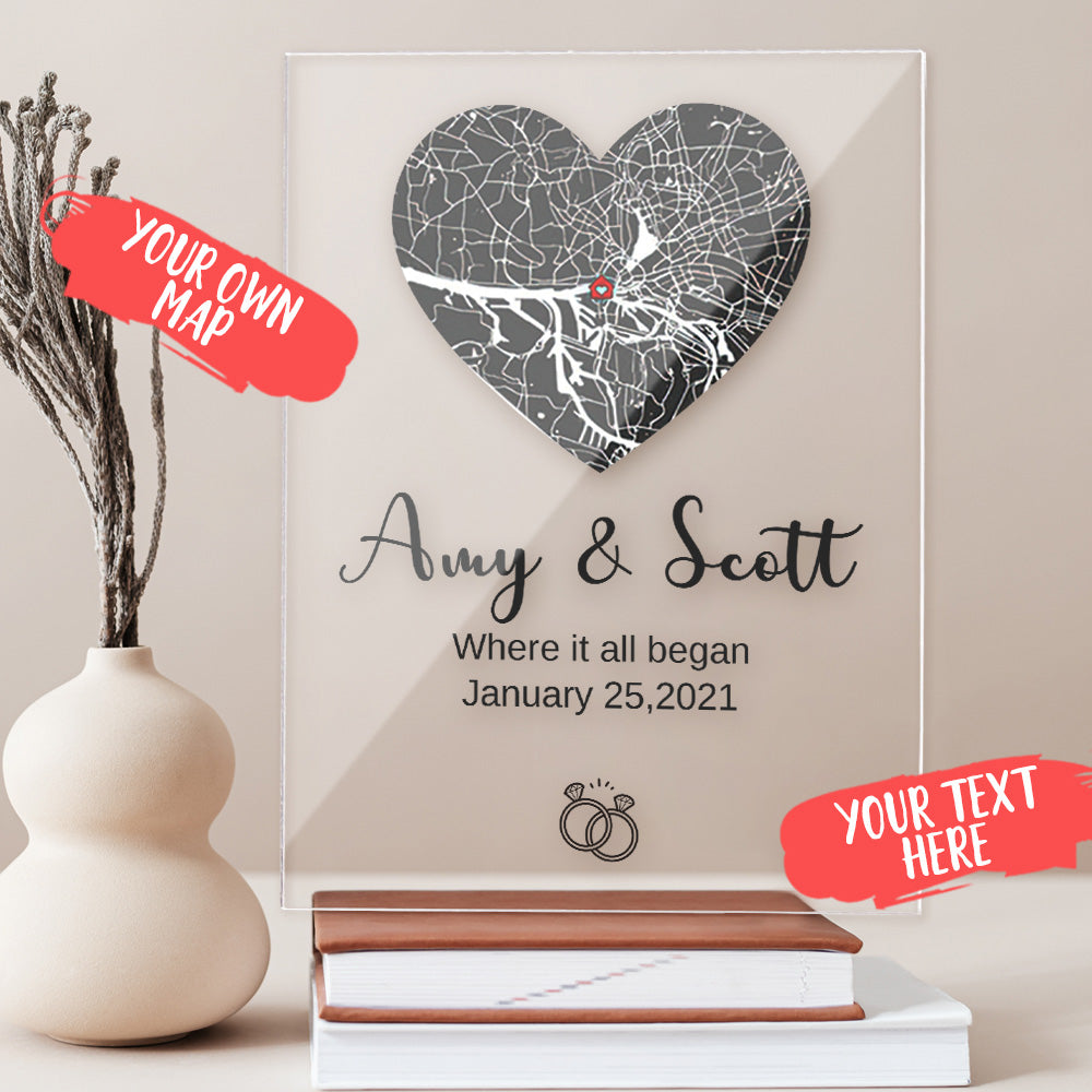 Plaque De Carte Acrylique Personnalisée Où Nous Nous Sommes Rencontrés Pour La Première Fois Carte Pour Mère Femme Petite Amie Mari Petit Ami Coordonnées Personnalisées Noms De Date - soufeelfr