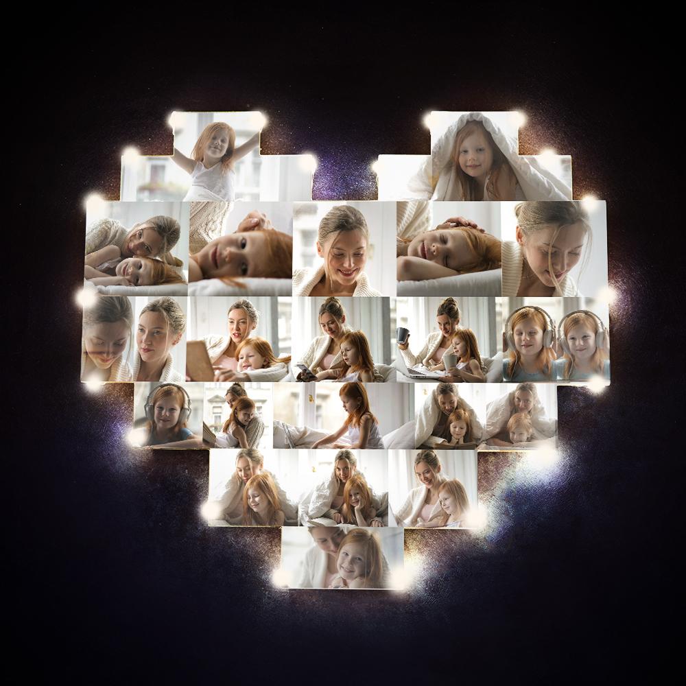 Personnalisé Coeur Collage Photo Lampe Personnalisé Photo Mur Art Décor Album Fête Des Mères Cadeau