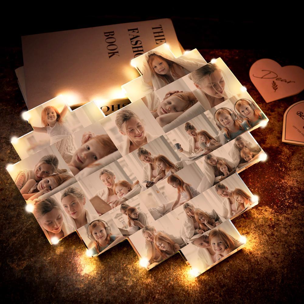 Personnalisé Coeur Collage Photo Lampe Personnalisé Photo Mur Art Décor Album Fête Des Mères Cadeau