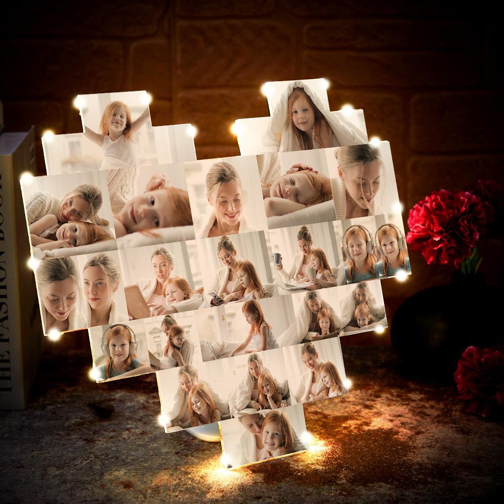 Personnalisé Coeur Collage Photo Lampe Personnalisé Photo Mur Art Décor Album Fête Des Mères Cadeau