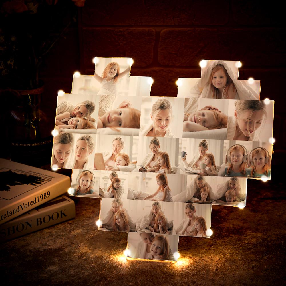 Personnalisé Coeur Collage Photo Lampe Personnalisé Photo Mur Art Décor Album Fête Des Mères Cadeau
