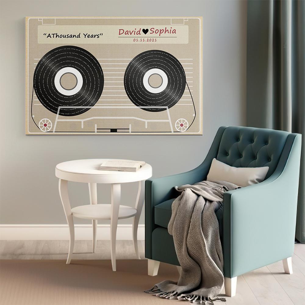 Personalised Music Song Lyrics Cassette Tape Canvas Wall Art