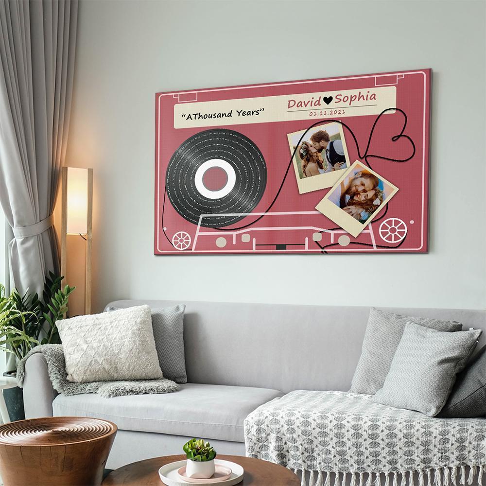 Custom Song Lyrics, Upload Photo And Personalized Text Cassette Tape Canvas