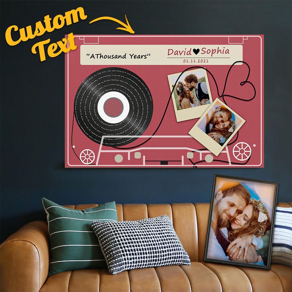 Custom Song Lyrics, Upload Photo And Personalized Text Cassette Tape Canvas