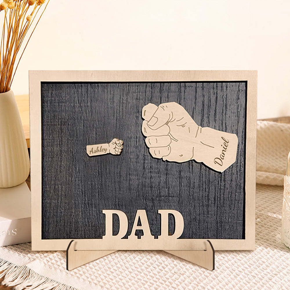 Poings Personnalisés Fête Des Pères Plaques En Bois Décor Signe Noms De Famille Plaque De Bureau Pour Père - soufeelfr