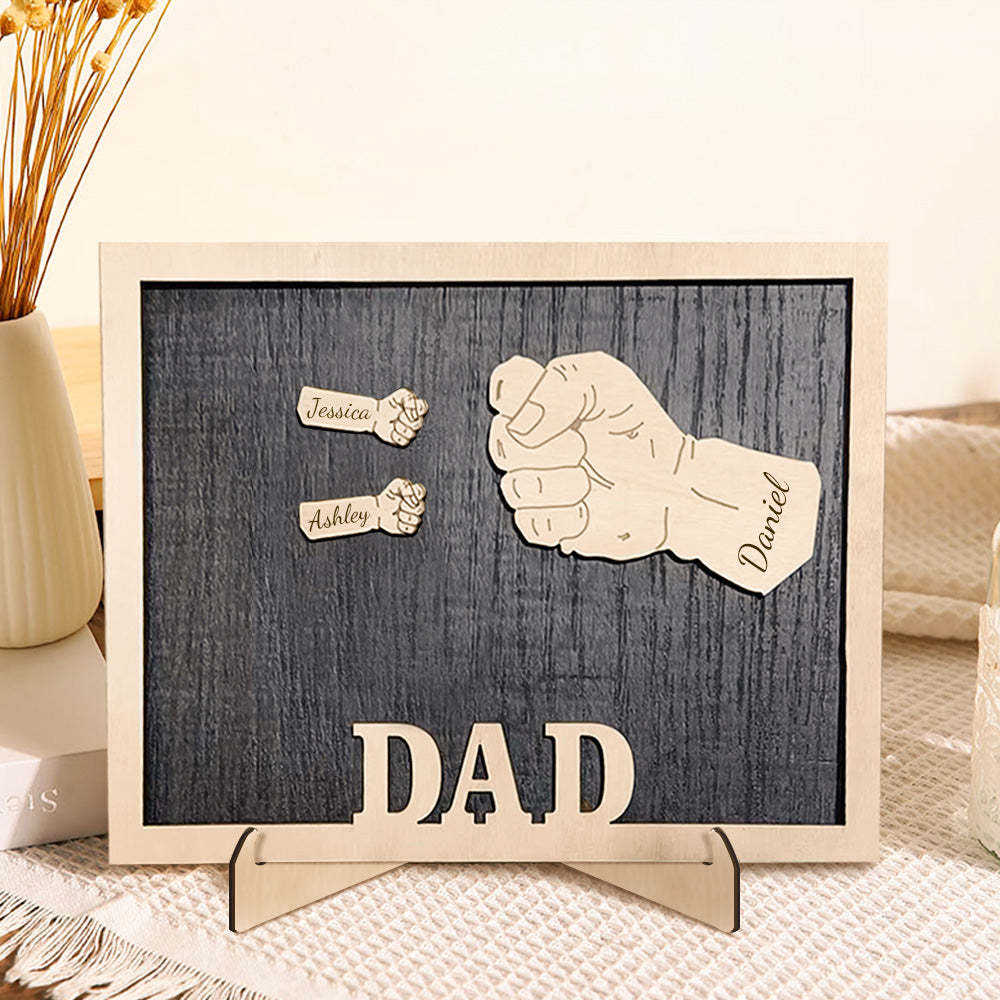 Poings Personnalisés Fête Des Pères Plaques En Bois Décor Signe Noms De Famille Plaque De Bureau Pour Père - soufeelfr